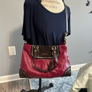 COACH ASHLEY LEATHER BEET MULTICOLOR CARRYALL – F17096